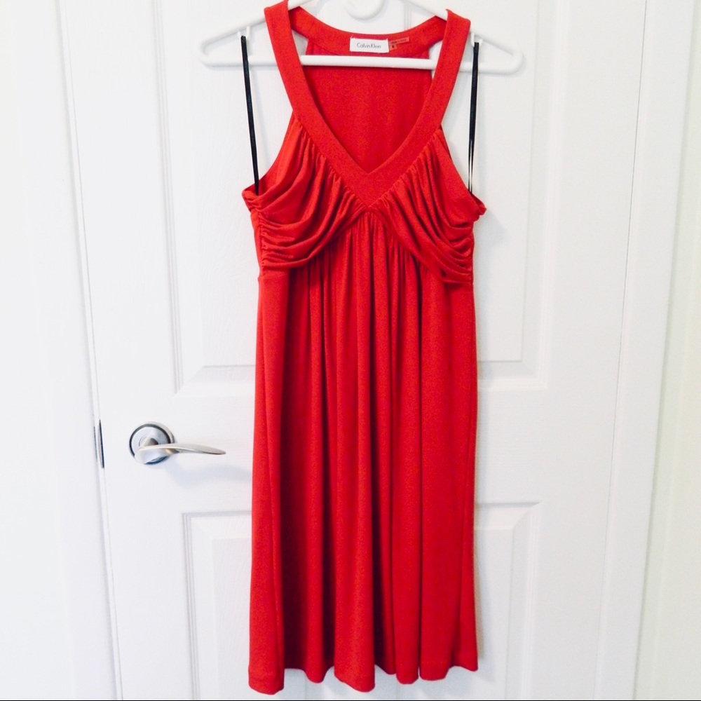 Calvin Klein Ruched Sleeveless Dress Red Size 8